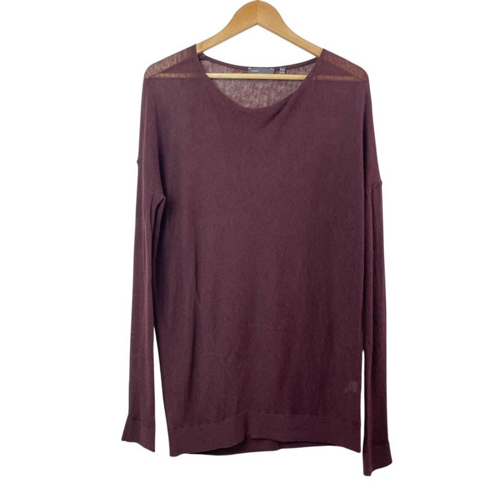 Vince Semi Sheer Boat Neck Drop Shoulder Long Sleeve Wool Silk Alpaca Blend Top